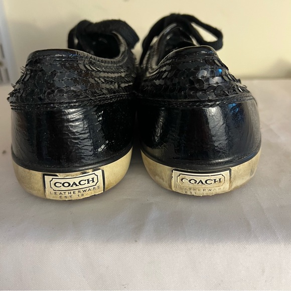 COACH Francesca 8M Canvas Leather Shoes Sneakers Black Gray Logo Tennis Shoes - Picture 3 of 4